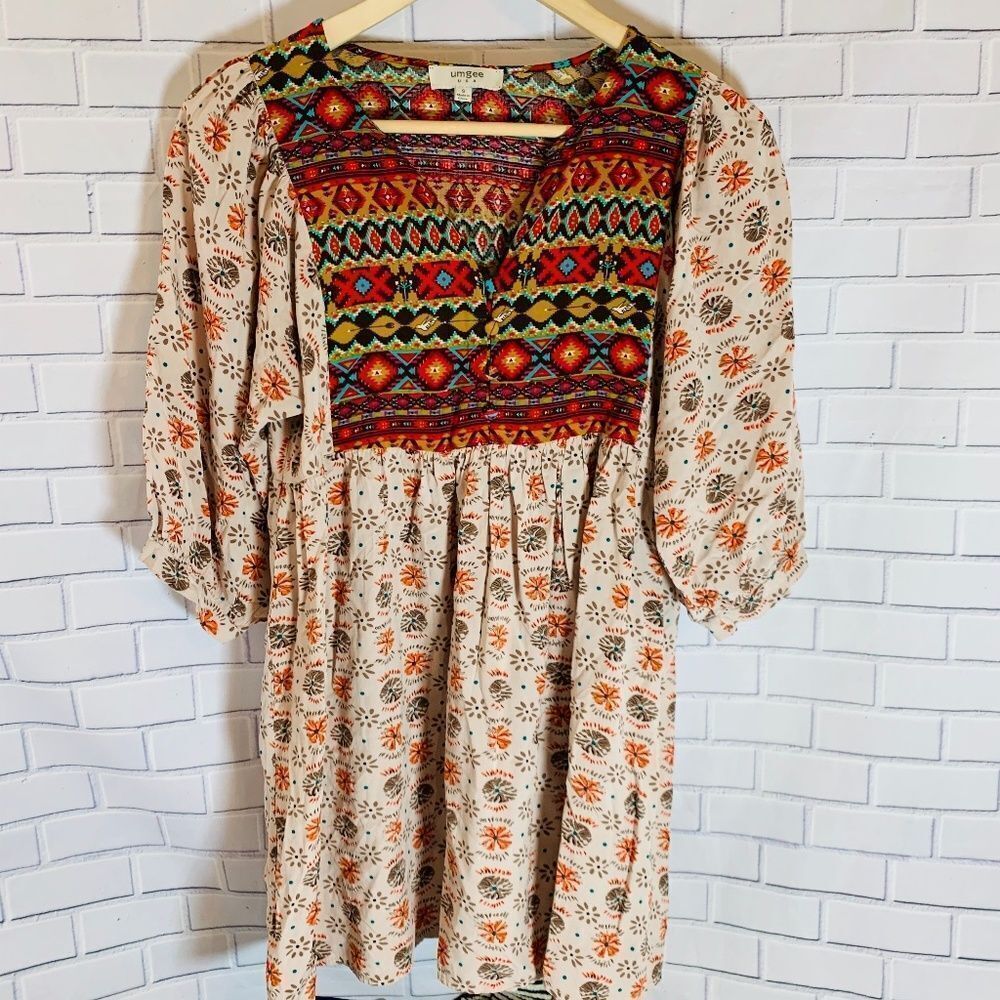 Umgee Free Spirit Boho Print Tunic Dress Sz S - Picture 2 of 6